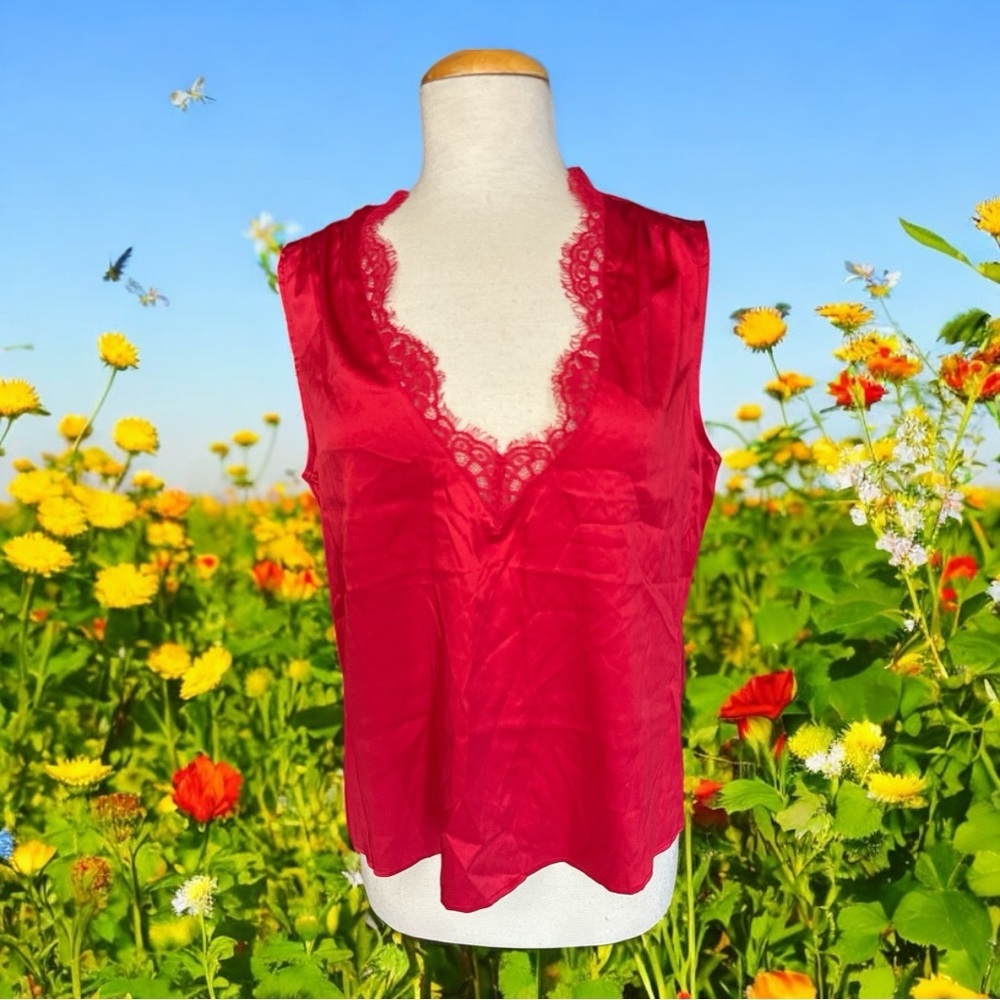 NWT GENERATION LOVE CALLIE LACE COMBO TANK SLEEVELESS RED SZ L - Picture 4 of 10